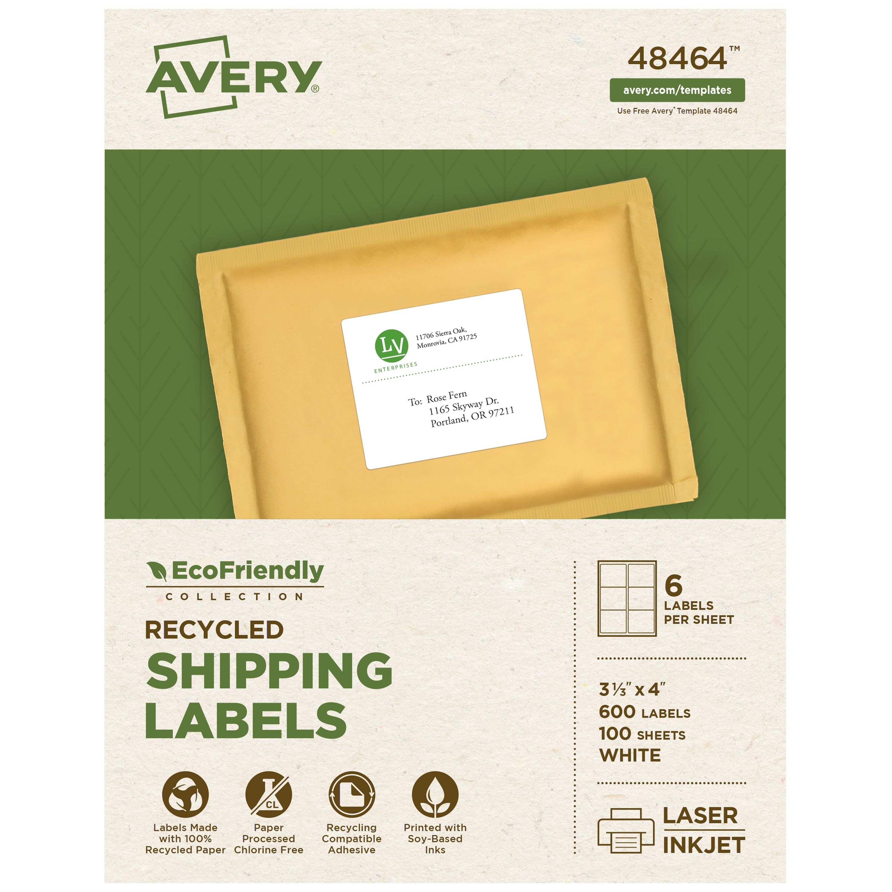 EcoFriendly Shipping Labels, 3-1/3